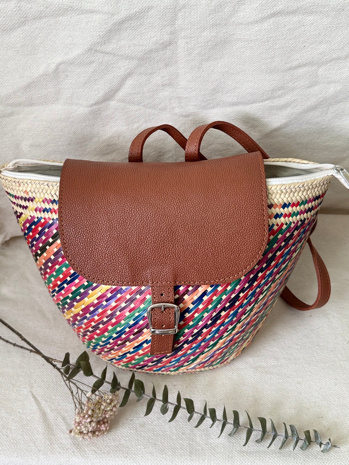 Handwoven Palm Backpack - Colorful
