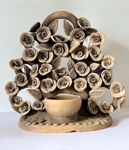 Large Handmade Intricate Clay Candleholder - Smoked