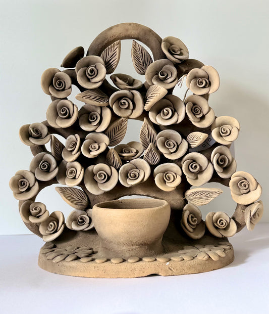 Large Handmade Intricate Clay Candleholder - Smoked