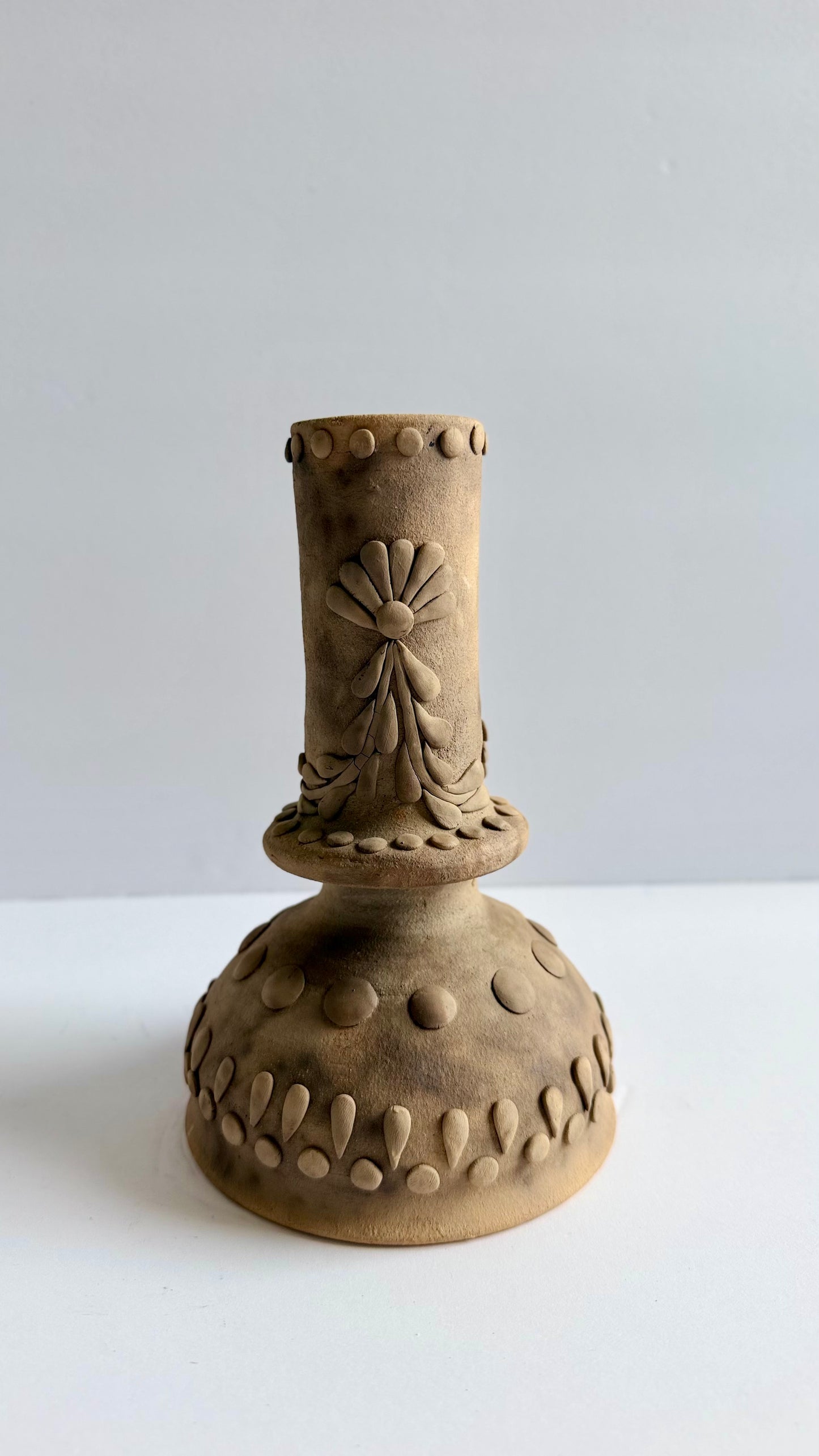 Smoked Clay Candleholder - Embroidered