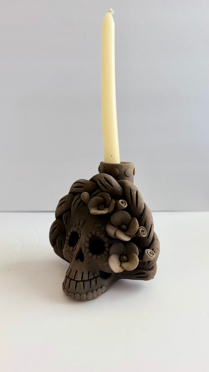 Dia De Muertos Skull/Single Candleholder 3 Flowers