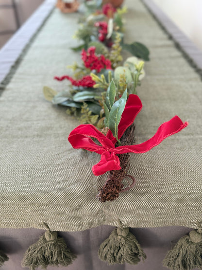 Pedal Loom Table Runner - Olive Green