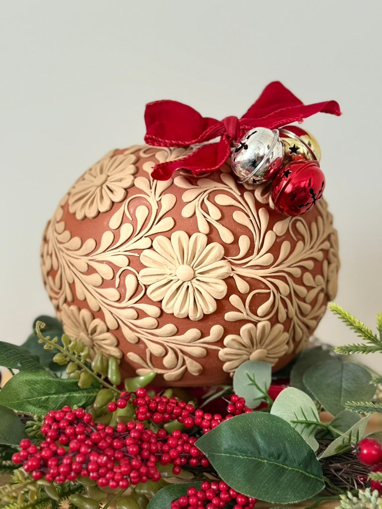 Allover Flower Design Intricate Clay Vase - No Neck