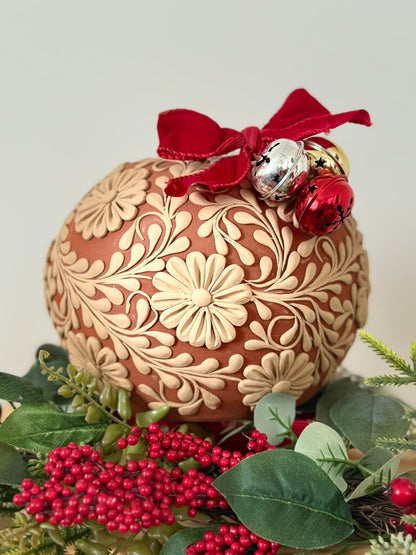 Allover Flower Design Intricate Clay Vase - No Neck