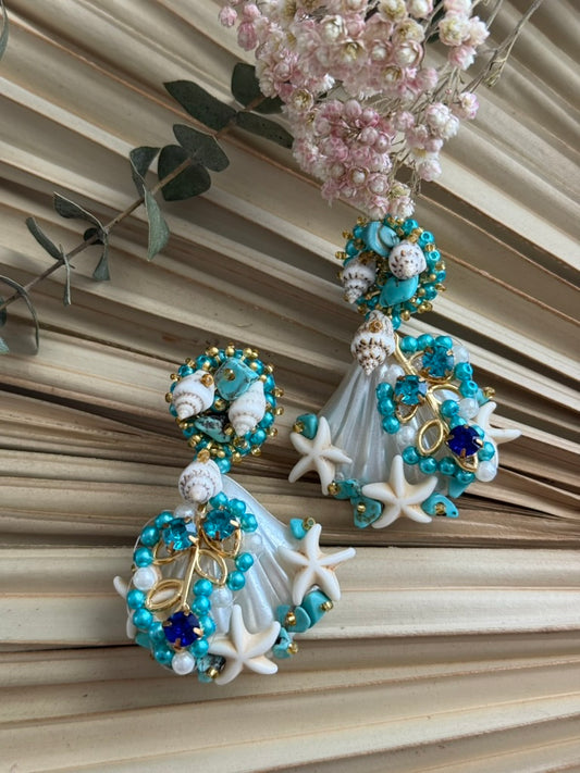 Seashell Earrings - Caribbean Blue