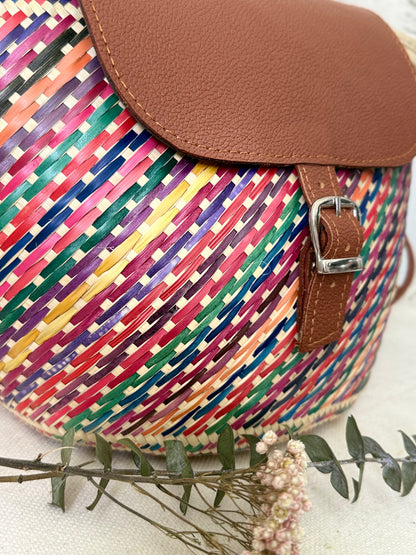 Handwoven Palm Backpack - Colorful