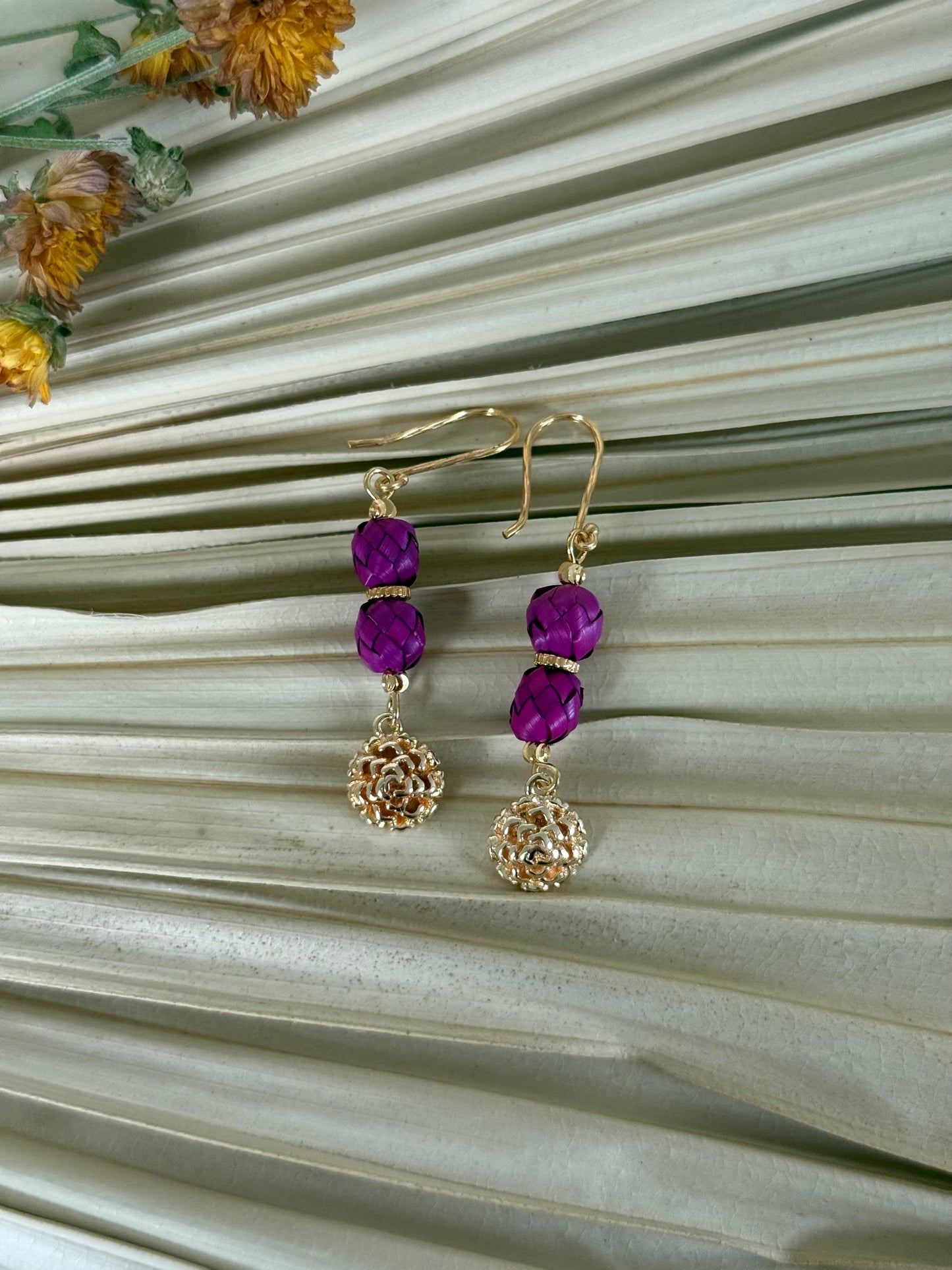 Palm & Dia De Muertos Charm Earrings - Magenta