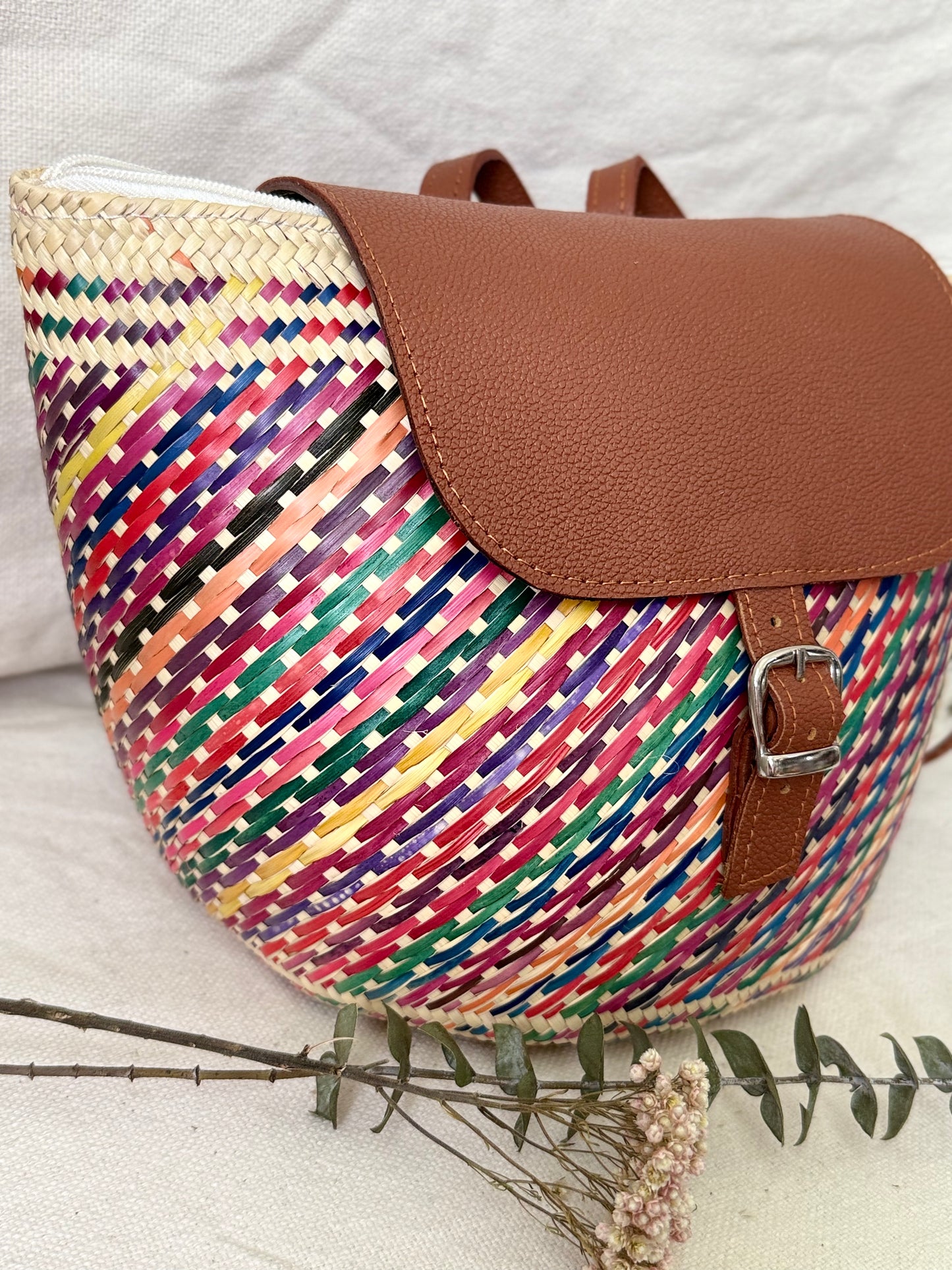 Handwoven Palm Backpack - Colorful