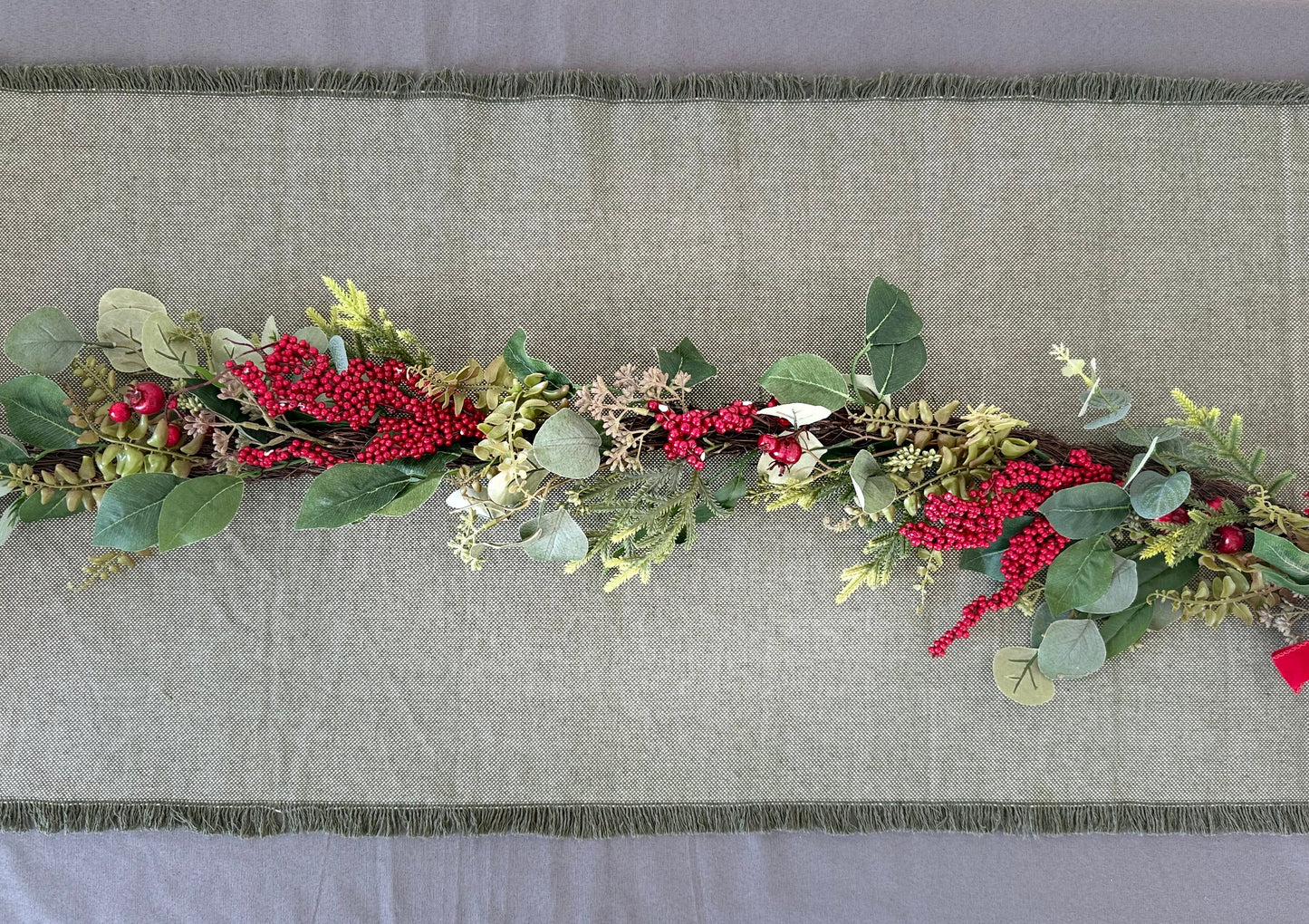 Pedal Loom Table Runner - Olive Green