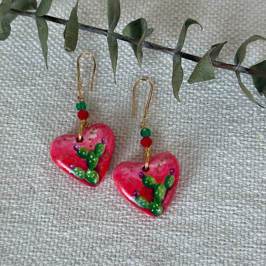 Red/Cactus Heart Shaped Earrings