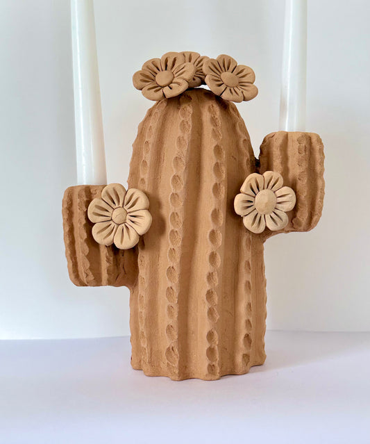 Natural Clay Cactus Candle Holder
