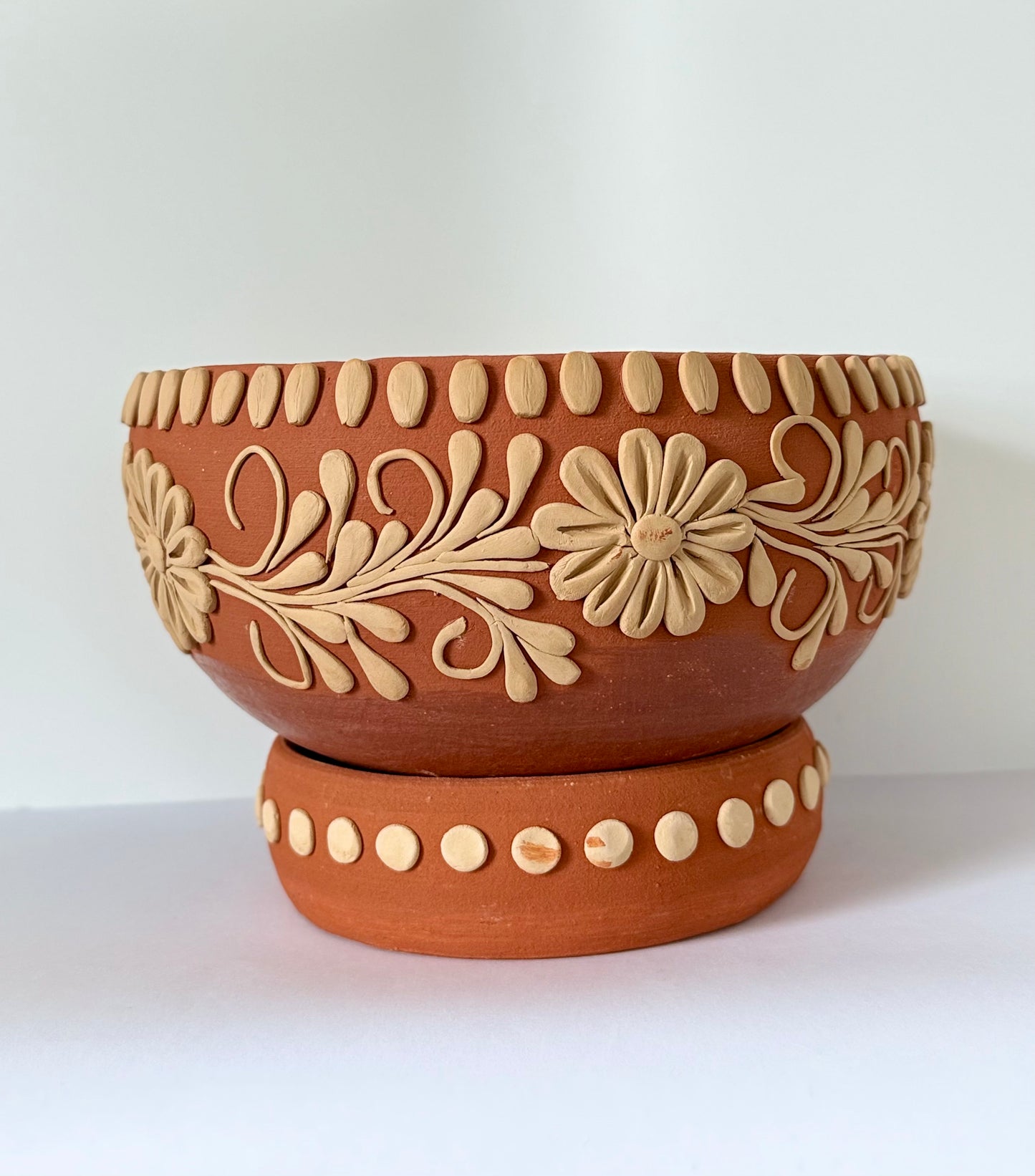 Intricately Designed Floral Vessel with Separate Base