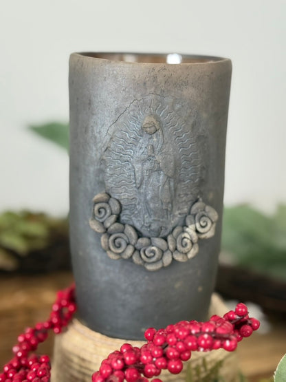 Virgen De Guadalupe Smoked Clay Tall Cup - 3D