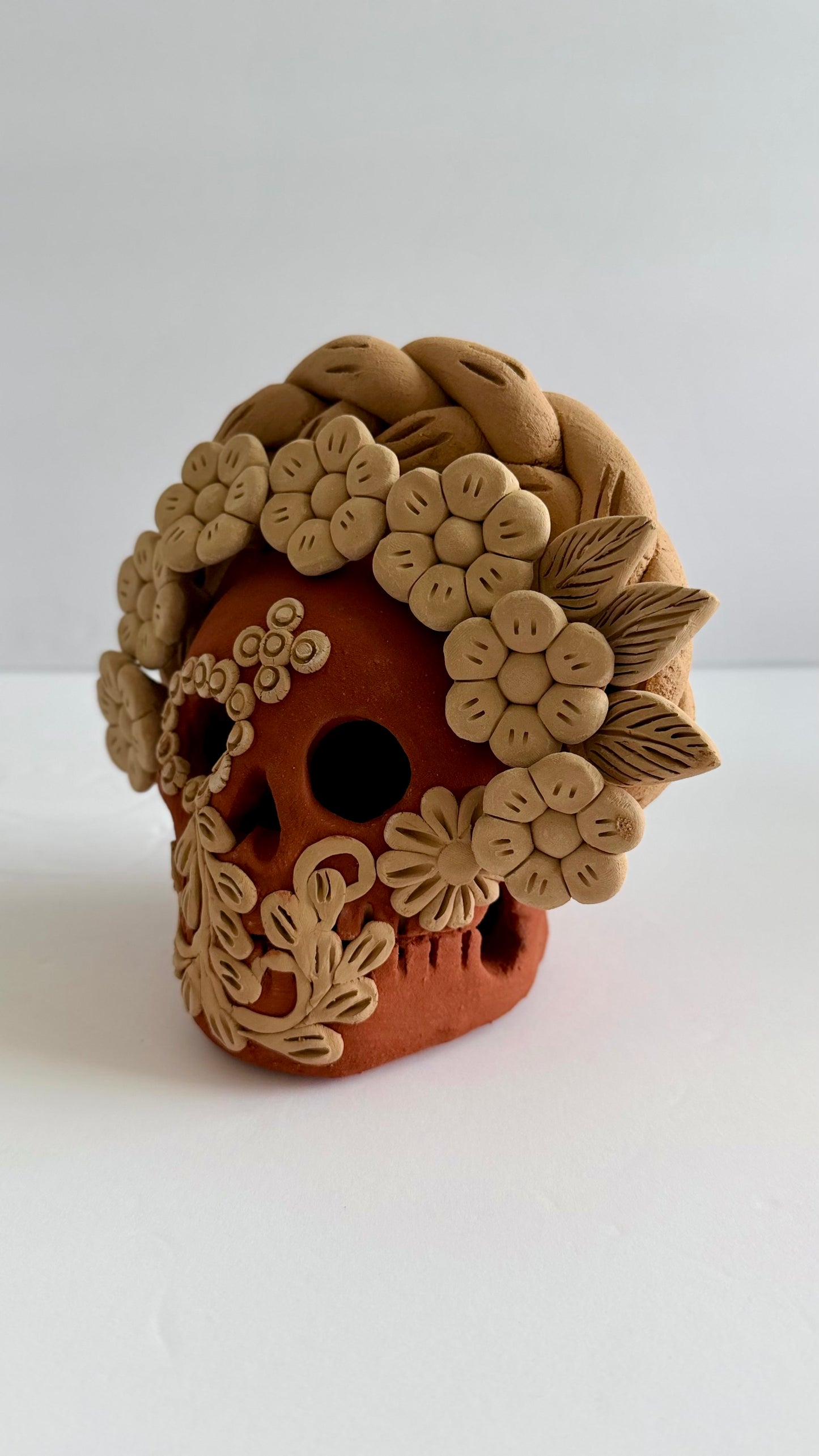 Embroidered/3D Flowers Dia De Muertos Skull - Two Tone
