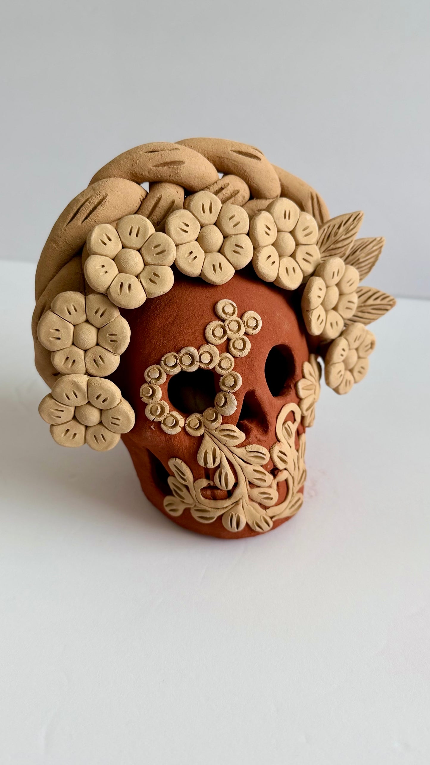 Embroidered/3D Flowers Dia De Muertos Skull - Two Tone