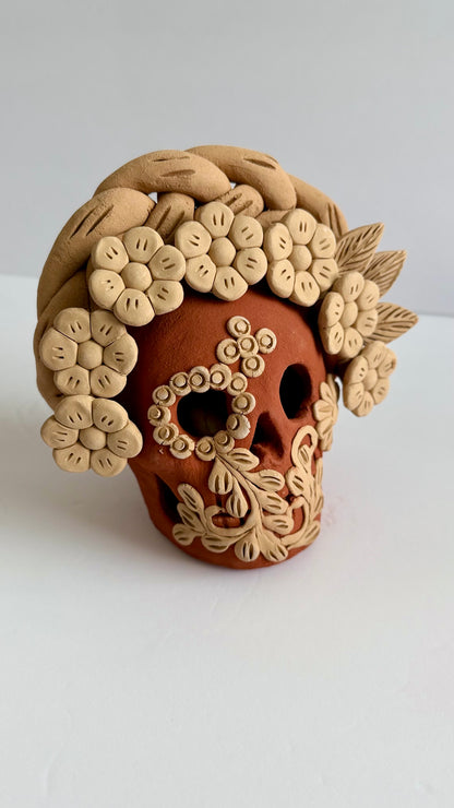 Embroidered/3D Flowers Dia De Muertos Skull - Two Tone