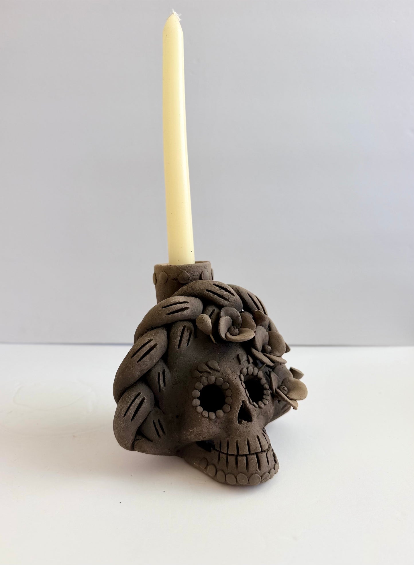 Dia De Muertos Skull/Single Candleholder 3 Flowers