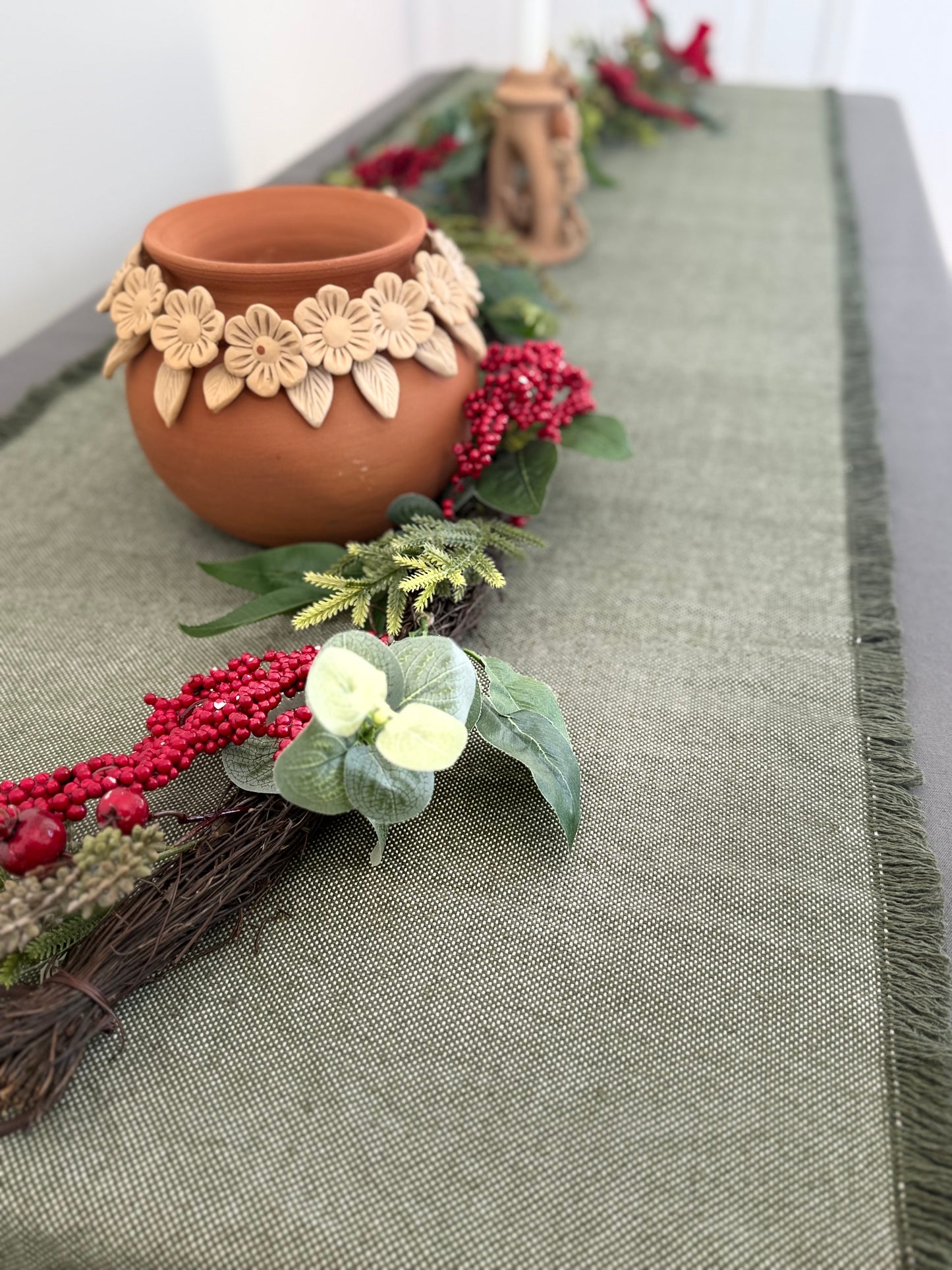 Pedal Loom Table Runner - Olive Green