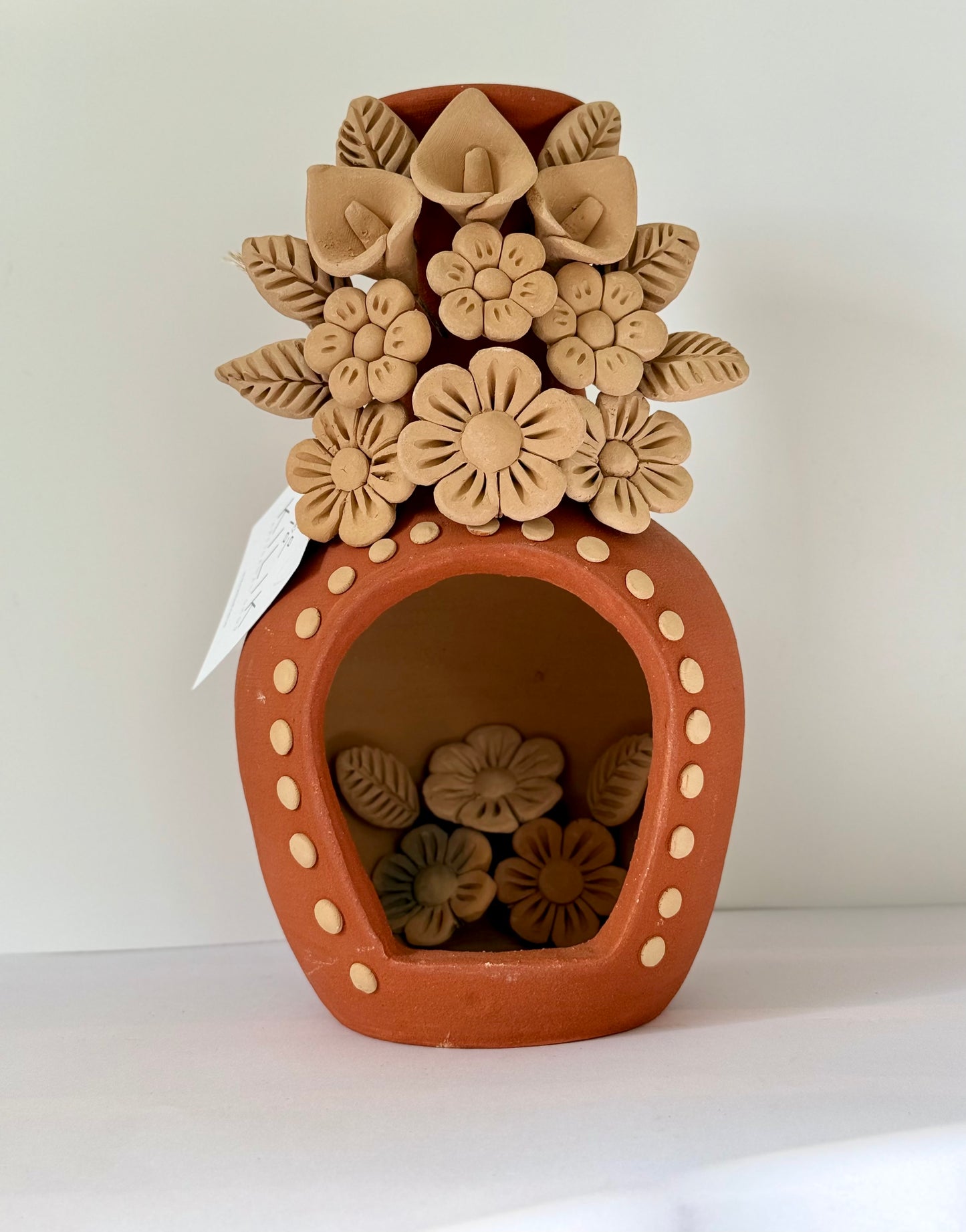 Handcrafted Clay Chimney Candle Holder with 3D Floral Detail - Calla Lilies