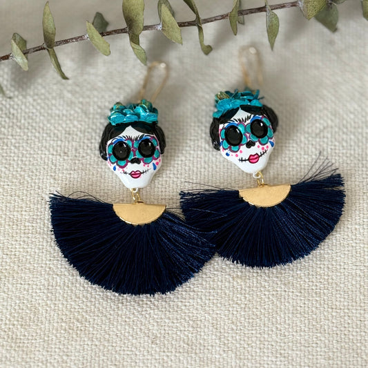 Catrina Blue/Black Fan Earrings