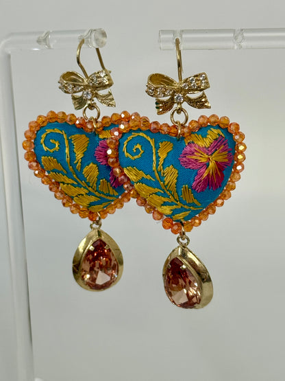 Yellow/Pink Embroidered Filigrana Earrings