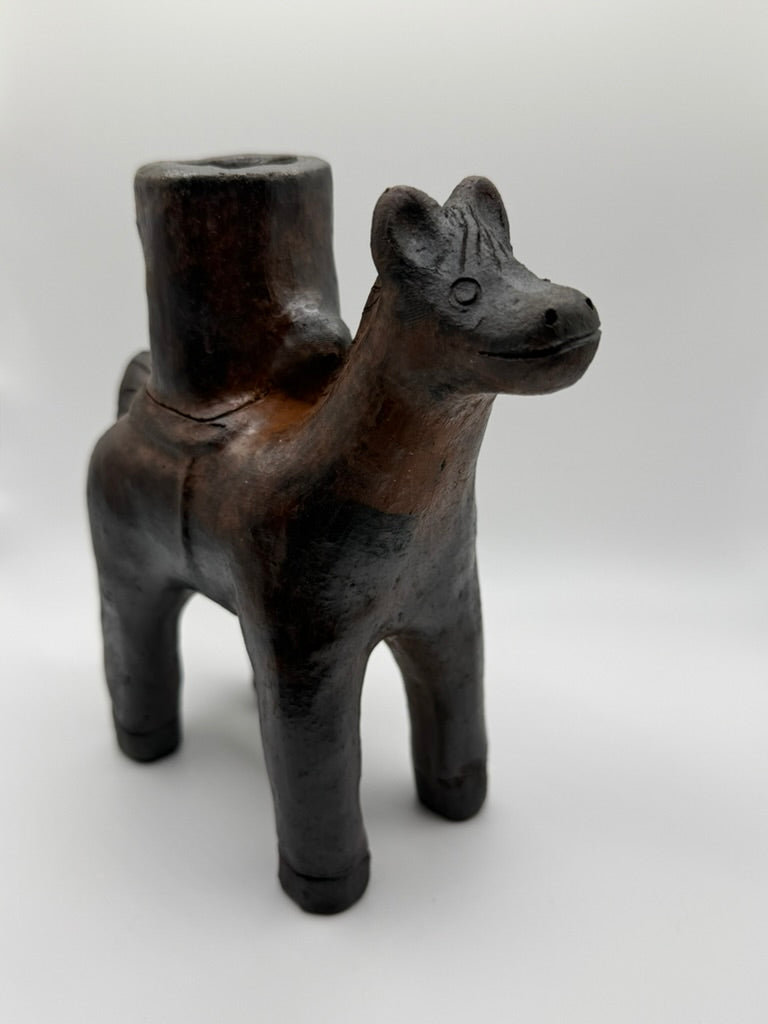 Clay Horse Figure Candle Holder