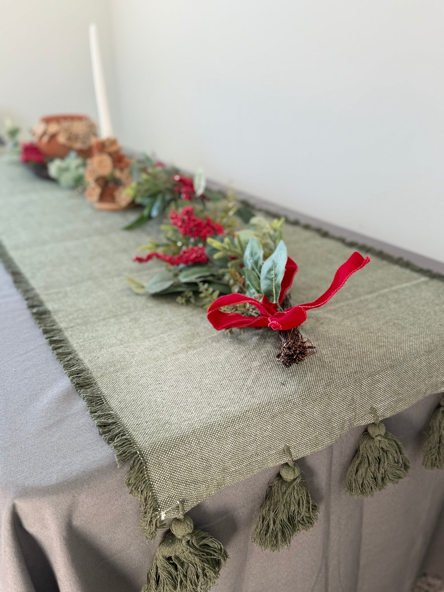 Pedal Loom Table Runner - Olive Green