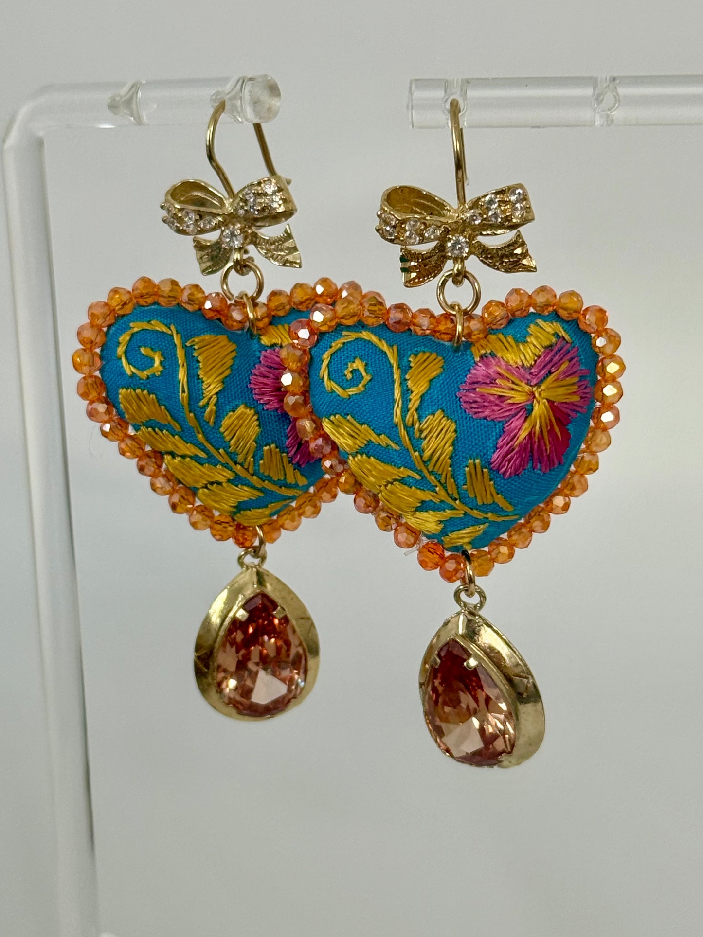 Yellow/Pink Embroidered Filigrana Earrings