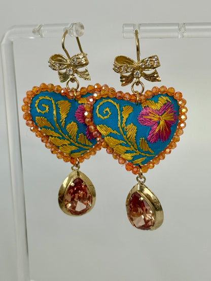 Yellow/Pink Embroidered Filigrana Earrings
