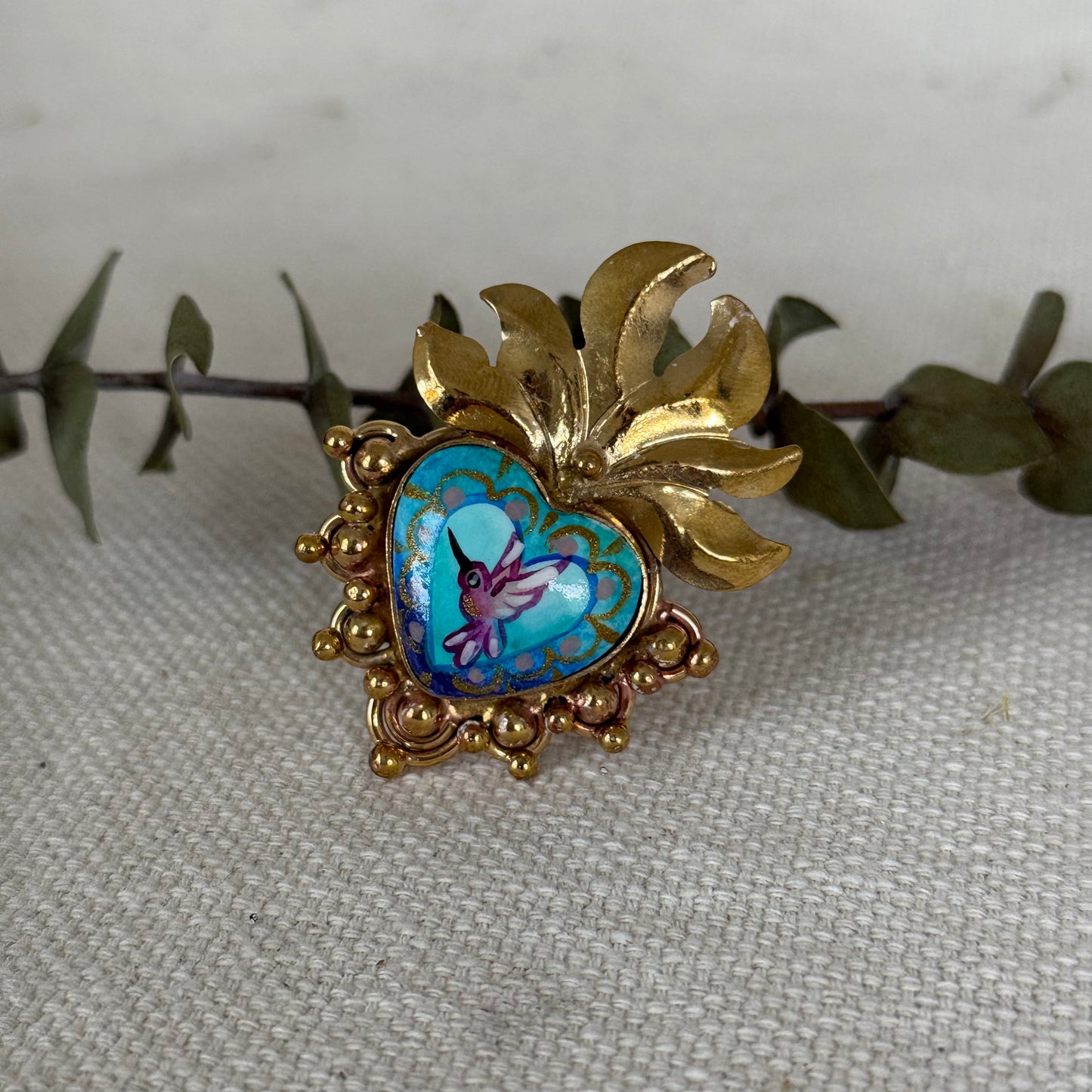 Hummingbird Sacred Heart Ring