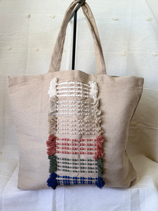 Large Textile Tote Bag - Neutral Colors