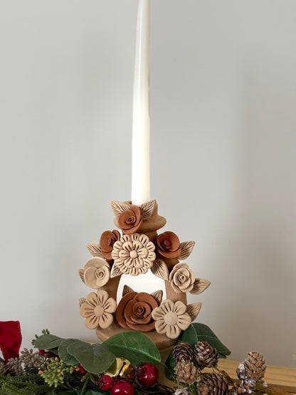 Handmade Clay Candleholder - 3D Flowers