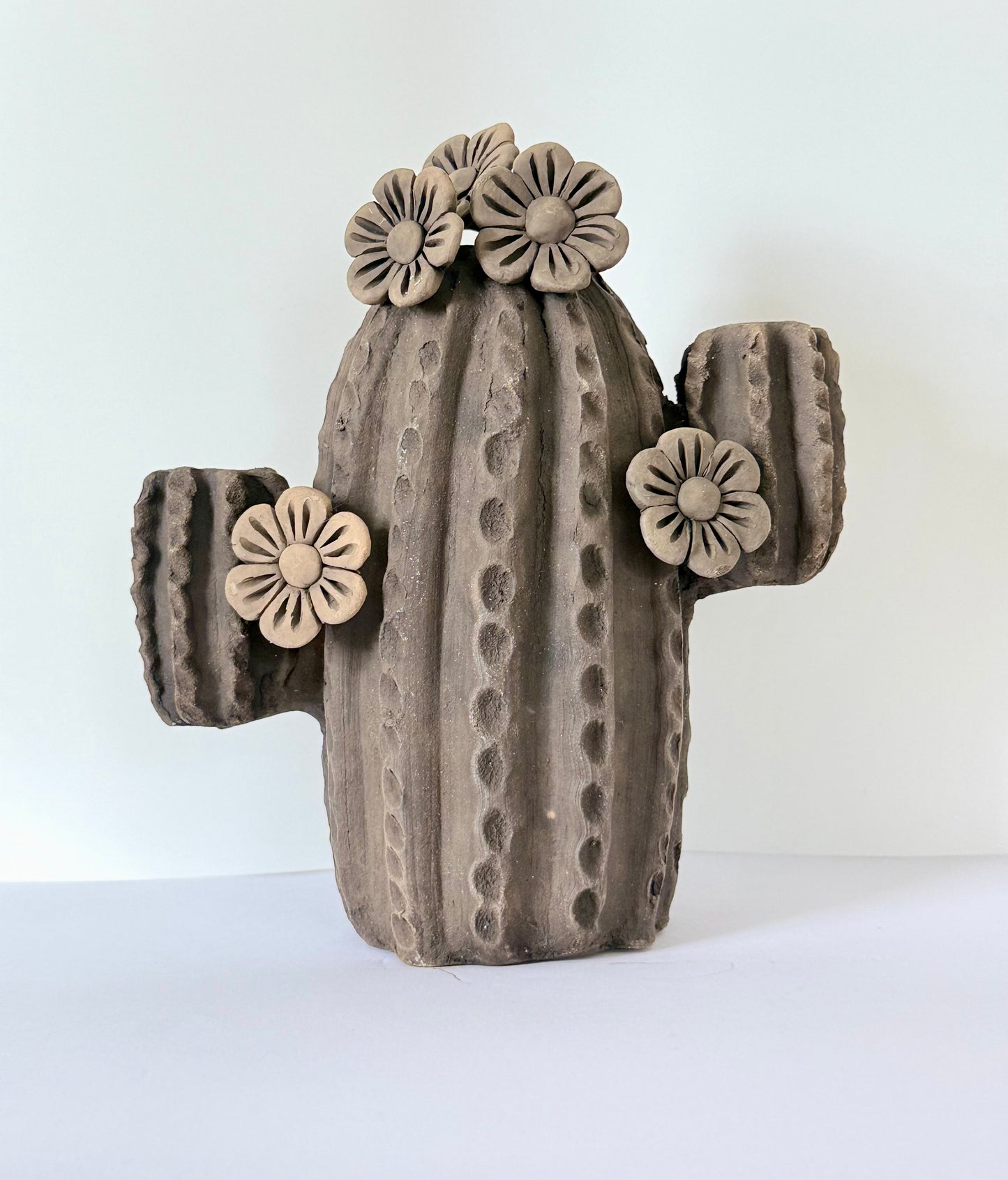 Smoked Clay Cactus Candle Holder