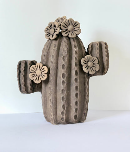 Smoked Clay Cactus Candle Holder