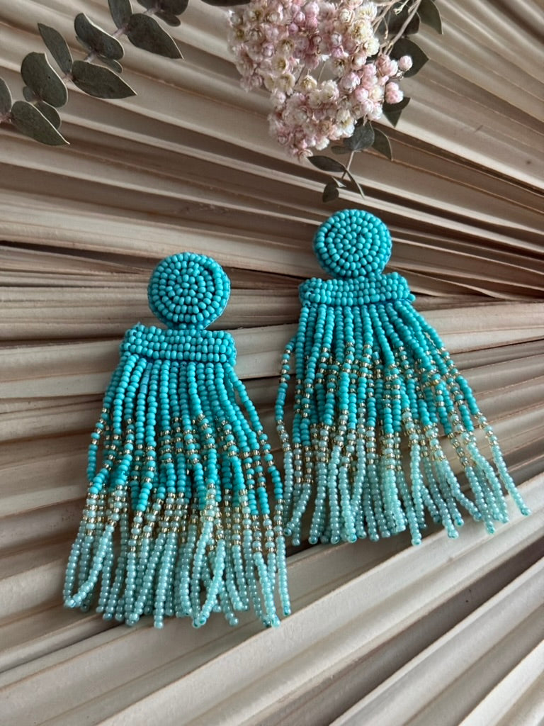 Beaded Teal Earrings