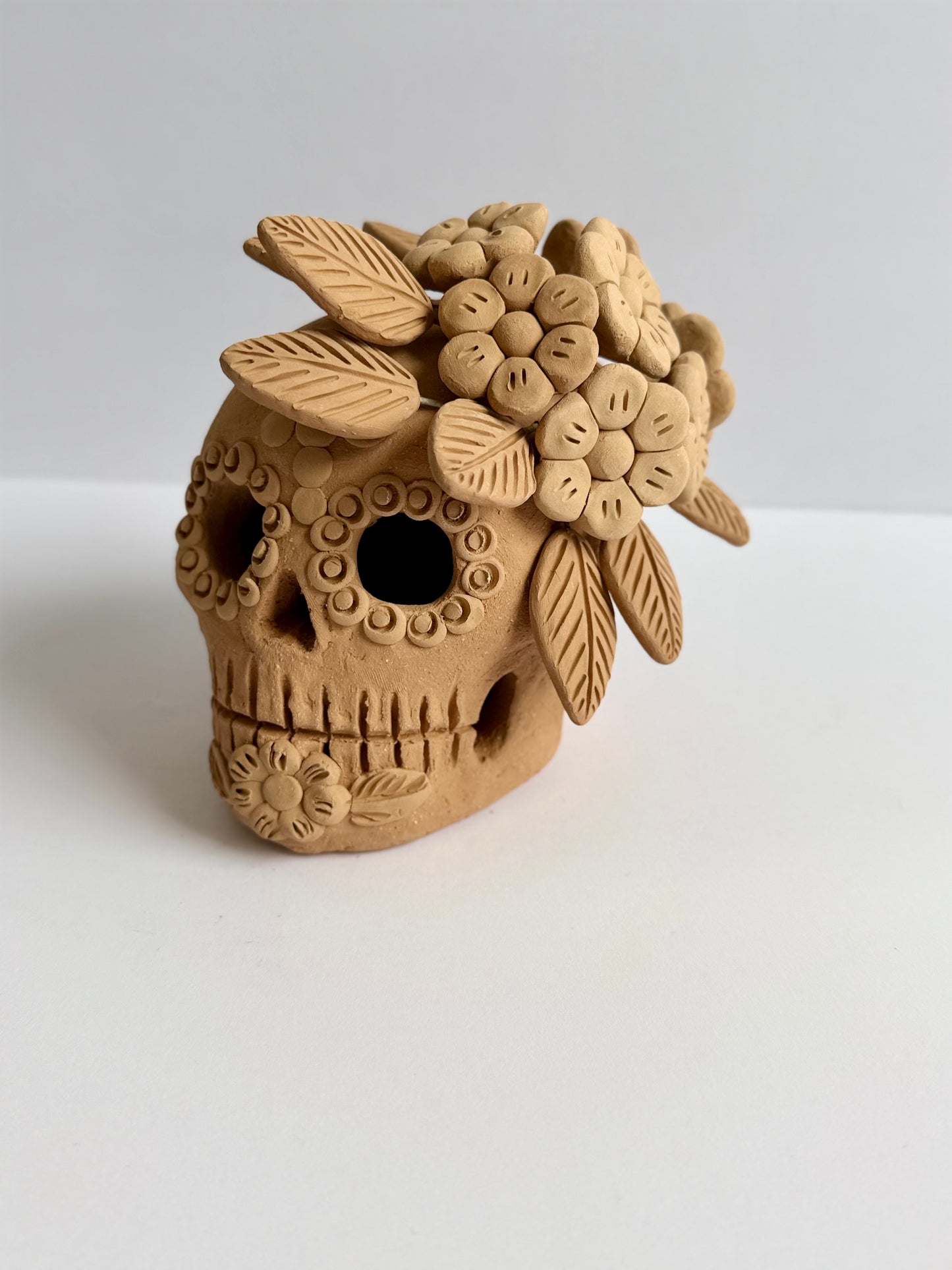 Embroidered Dia De Muertos Skull - Natural
