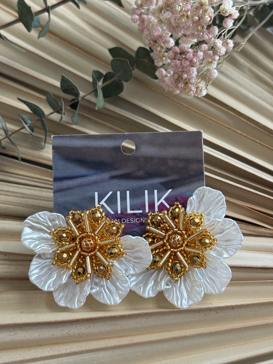 Beaded Gold Studs w/White