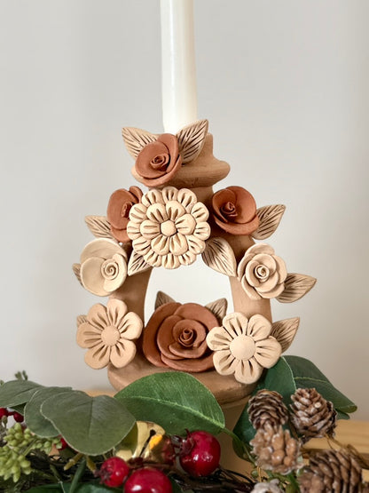 Handmade Clay Candleholder - 3D Flowers