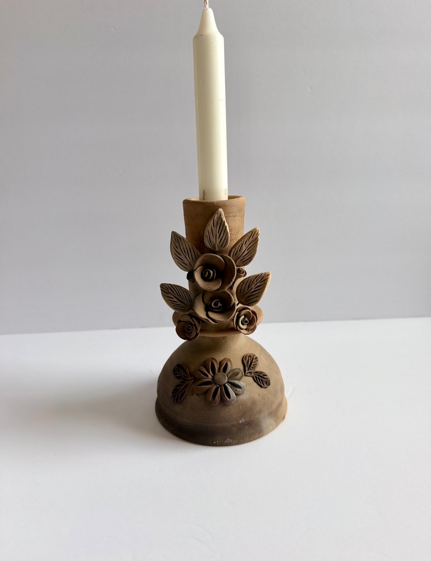 Smoked Clay Candleholder - 3D Flowers