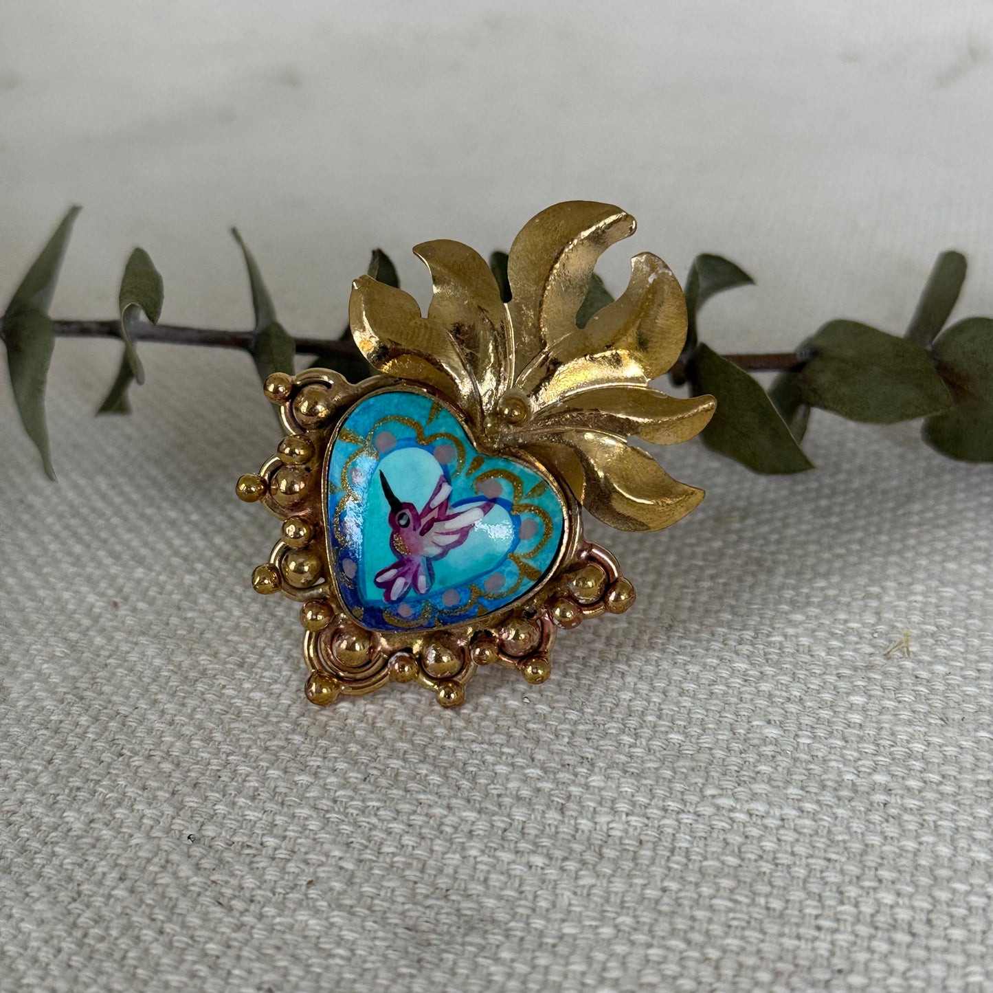 Hummingbird Sacred Heart Ring