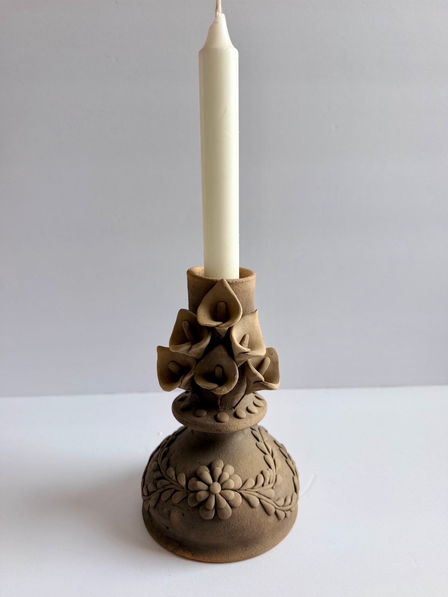 Smoked Clay Candleholder - Alcatraz 3D Flowers