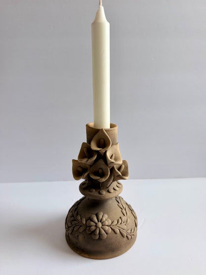 Smoked Clay Candleholder - Alcatraz 3D Flowers