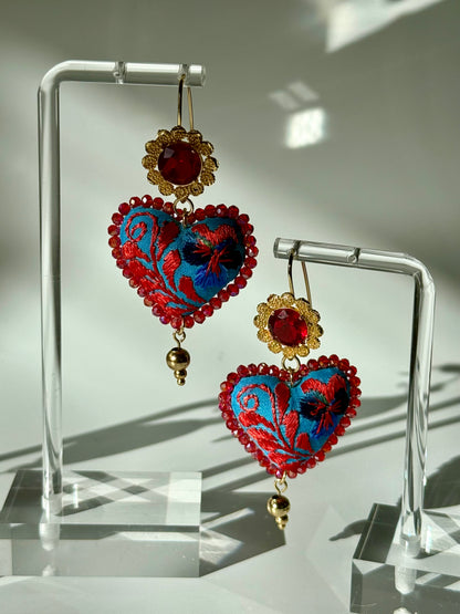 Red/Blue Embroidered Filigrana Earrings