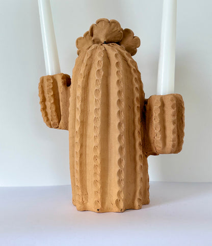 Natural Clay Cactus Candle Holder