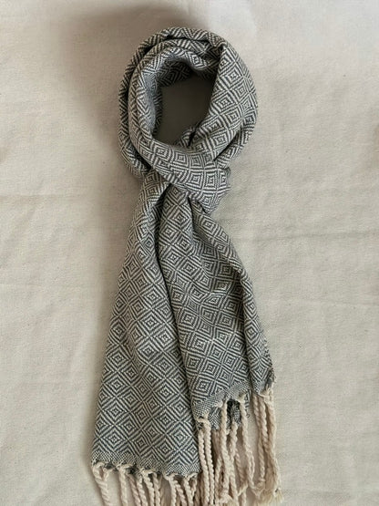 Unisex Scarf - Dark Grey/Beige with Modern Fringe
