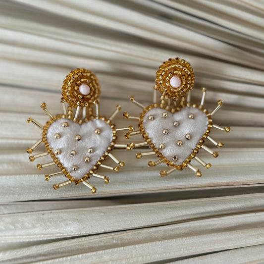 Heart Shaped Earrings - White/Gold
