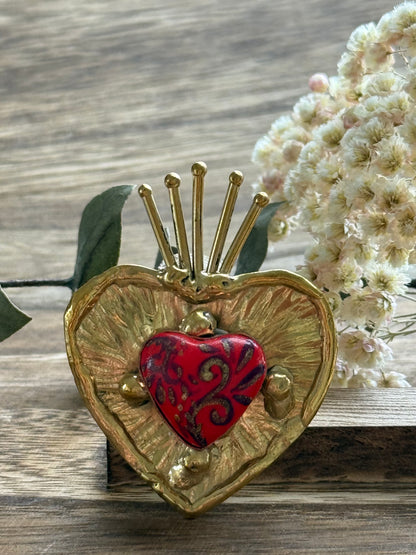 Adjustable Sacred Heart Ring - Red/Gold