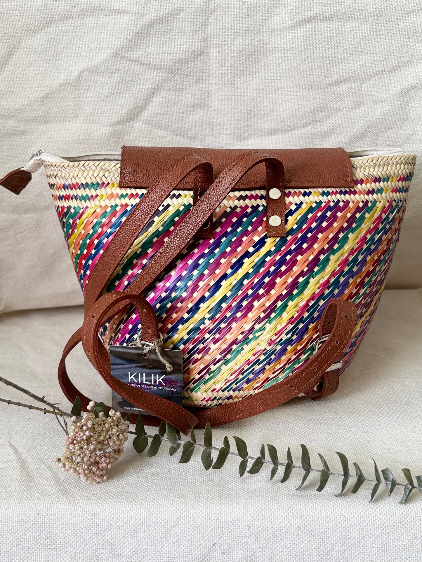Handwoven Palm Backpack - Colorful