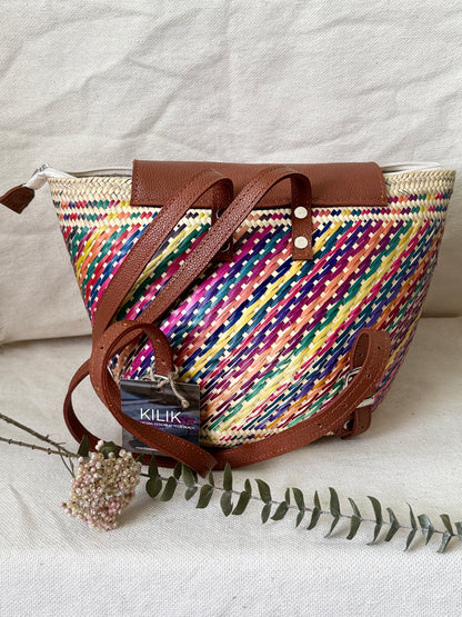 Handwoven Palm Backpack - Colorful