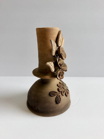 Smoked Clay Candleholder - 3D Flowers